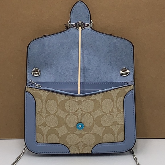 COACH Georgie Crossbody In Signature Canvas LIGHT KHAKI/MARBLE BLUE - Picture 9 of 14